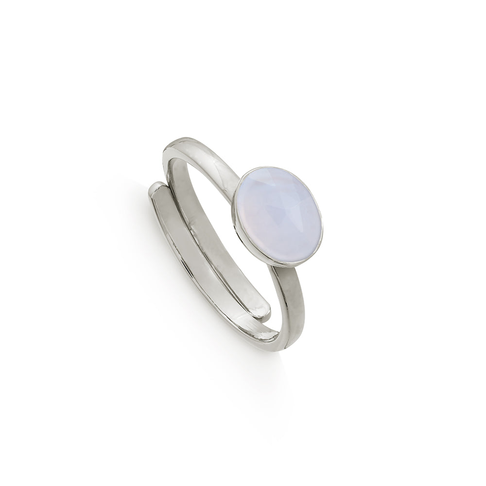 Atomic Mini Blue Lace Agate Silver Adjustable Ring