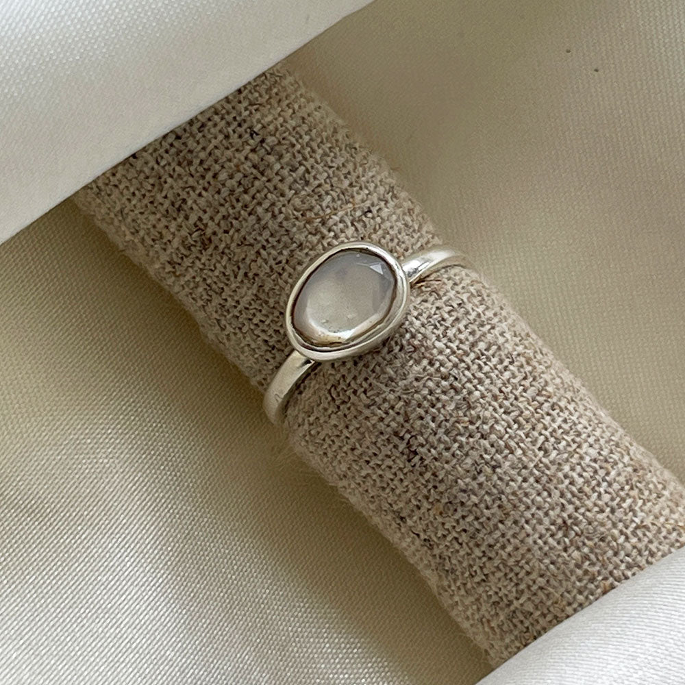 Moonshine Mother Of Pearl Silver Adjustable Ring