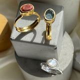 Moonshine Grey Sapphire Quartz Gold Adjustable Ring