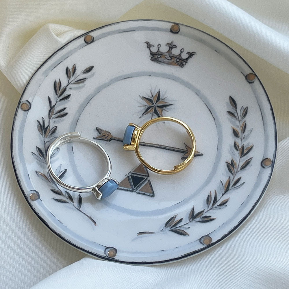 Siren Blue Opal Silver Adjustable Ring