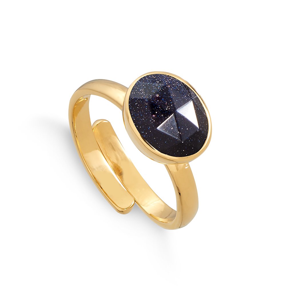 Atomic Midi Blue Sunstone Gold Adjustable Ring