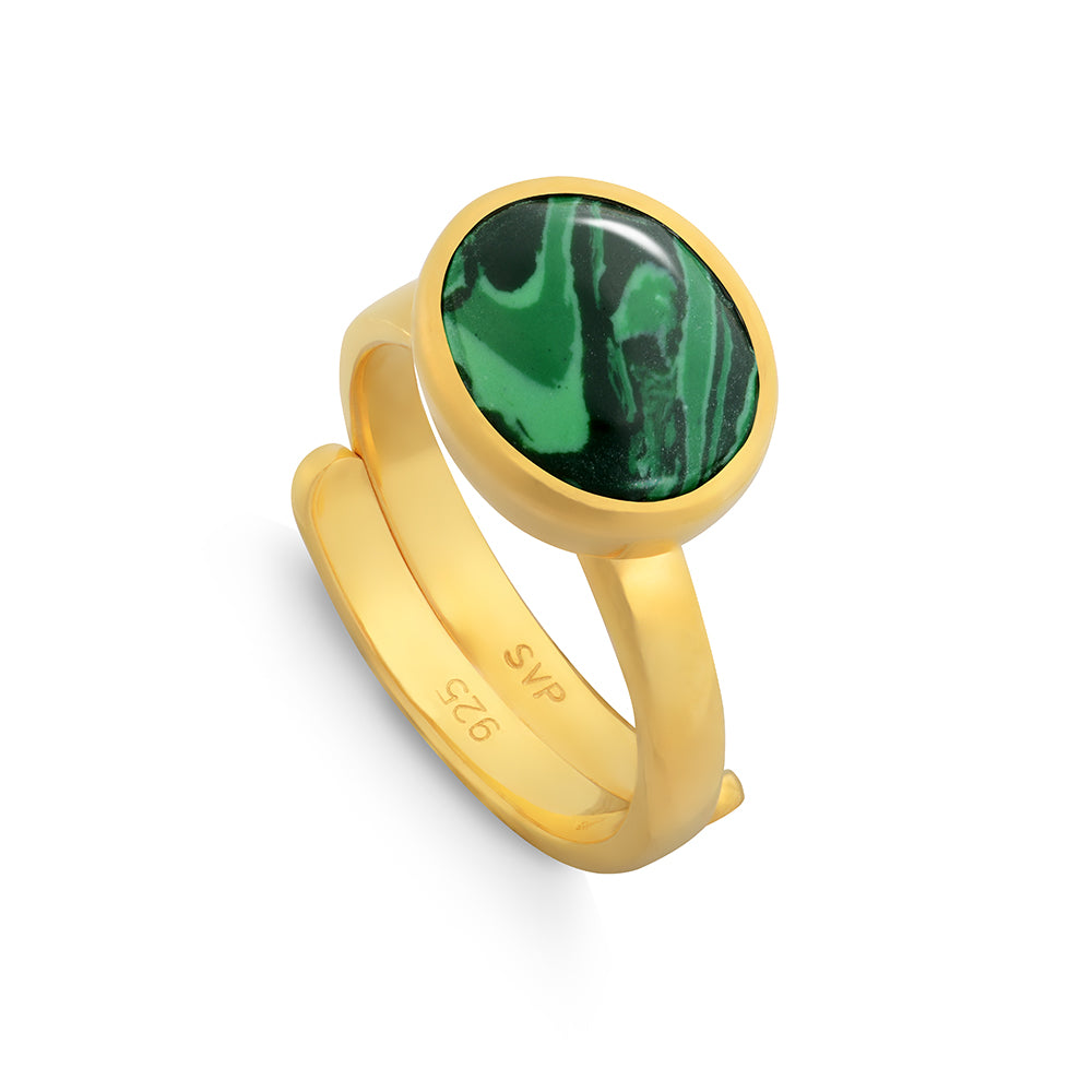 Atomic Midi Malachite Gold Adjustable Ring