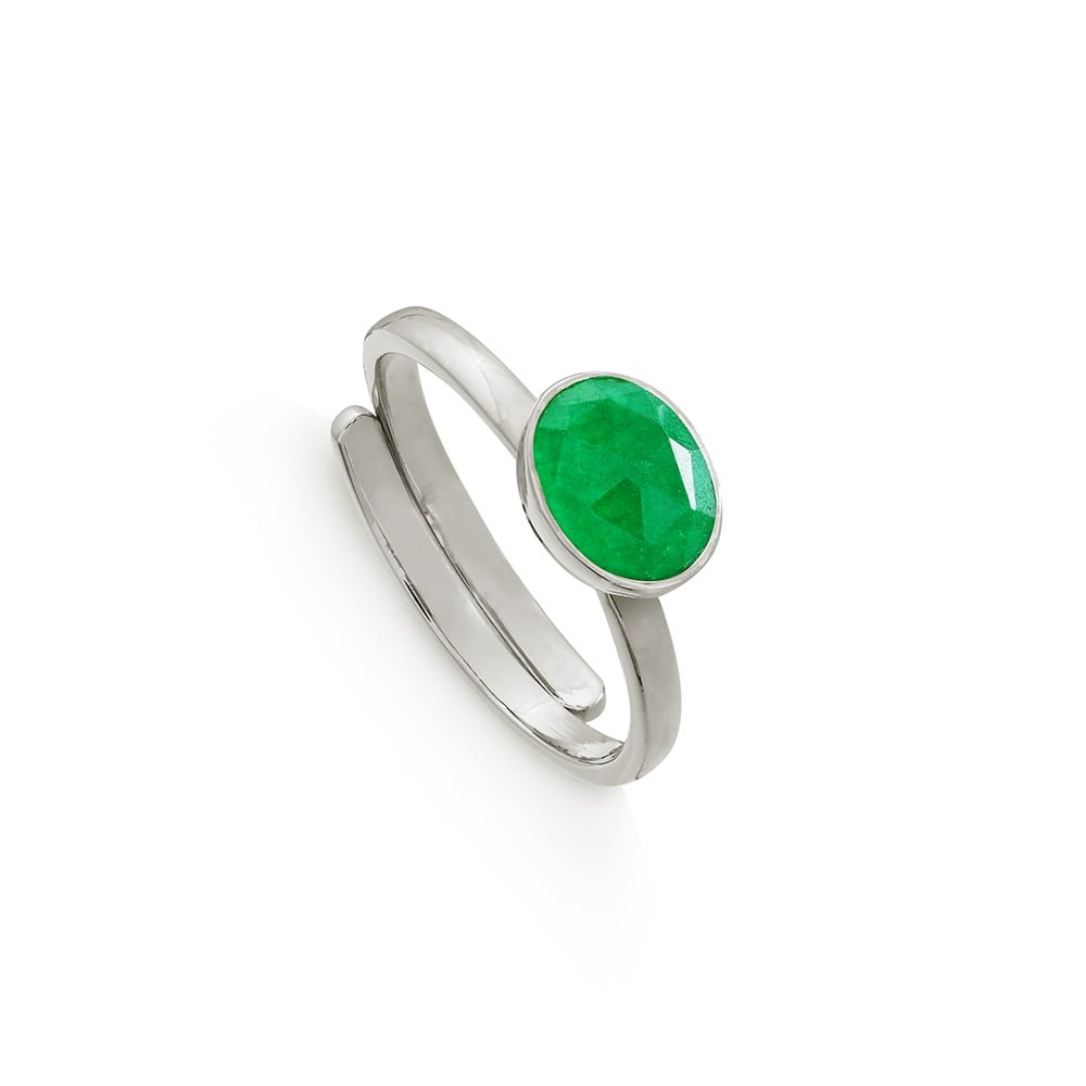 Atomic Mini Emerald Quartz Silver Adjustable Ring