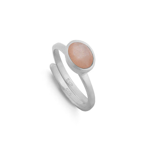 Atomic Mini Peach Moonstone Silver Adjustable Ring
