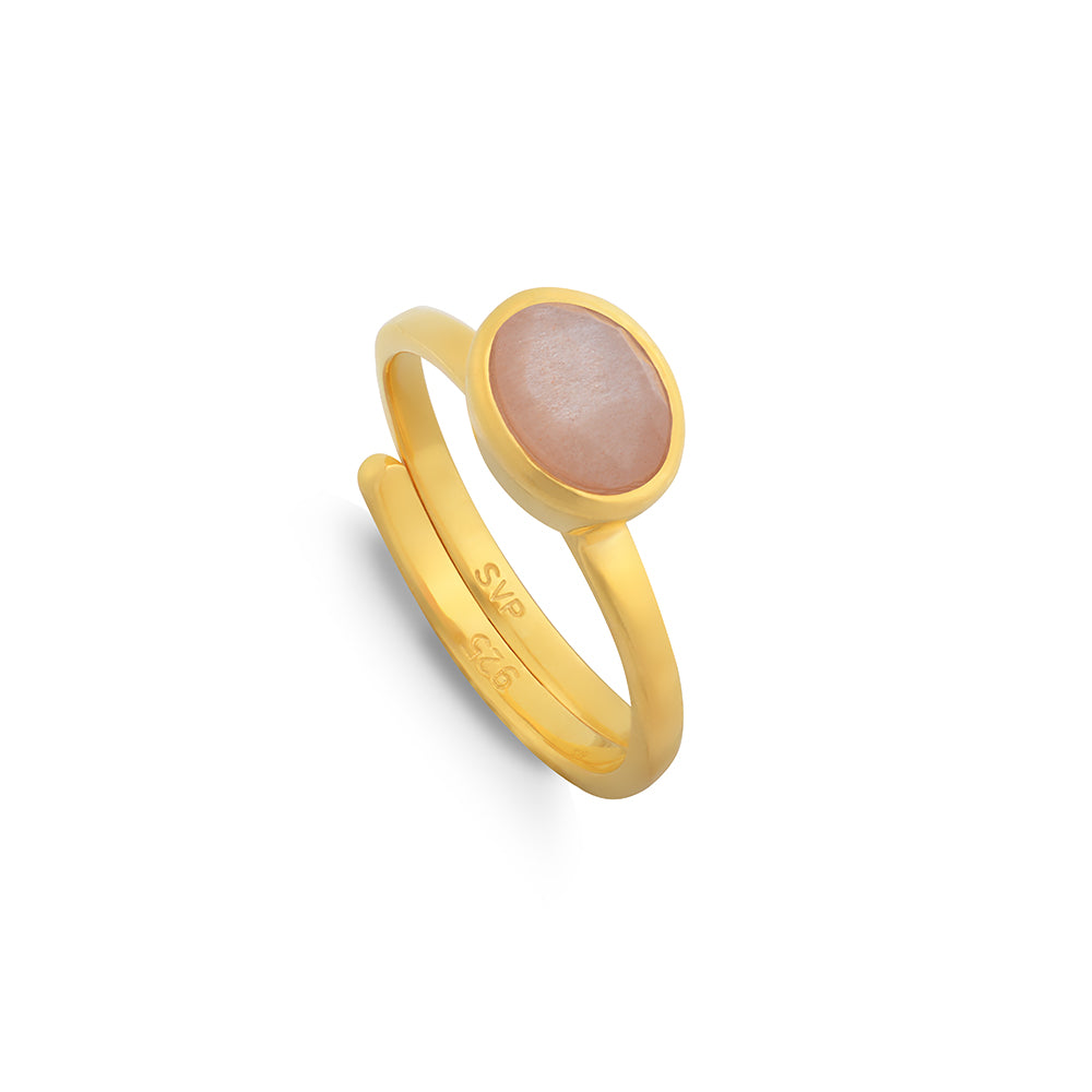 Atomic Mini Peach Moonstone Gold Adjustable Ring