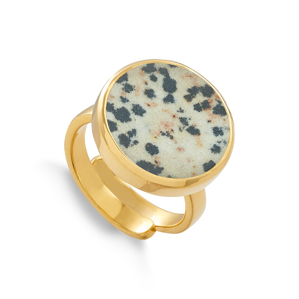 Bella Luna Dalmatian Jasper Gold Ring