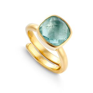 SVP Large Highway Star adjustable ring set with green marine quartz on 18 carat gold vermeil