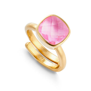 Highway Star Large Pink Quartz Gold Adjustable Ring