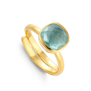 SVP Medium Highway Star adjustable ring set with green marine quartz on 18 carat gold vermeil