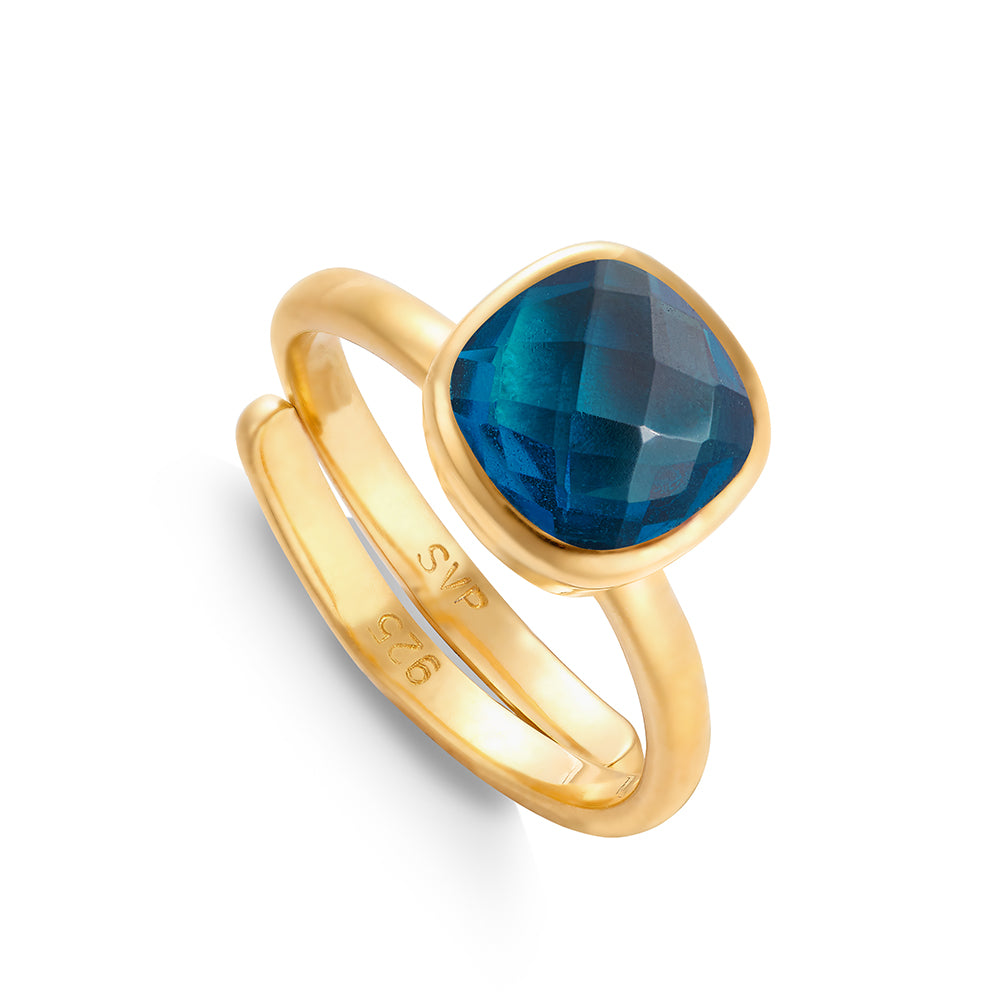 Highway Star Medium Blue London Topaz Gold Adjustable Ring