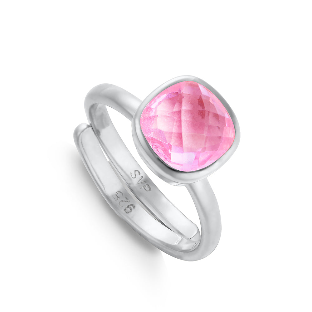 Highway Star Medium Pink Quartz Silver Adjustable Ring