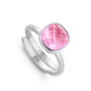Highway Star Medium Pink Quartz Silver Adjustable Ring