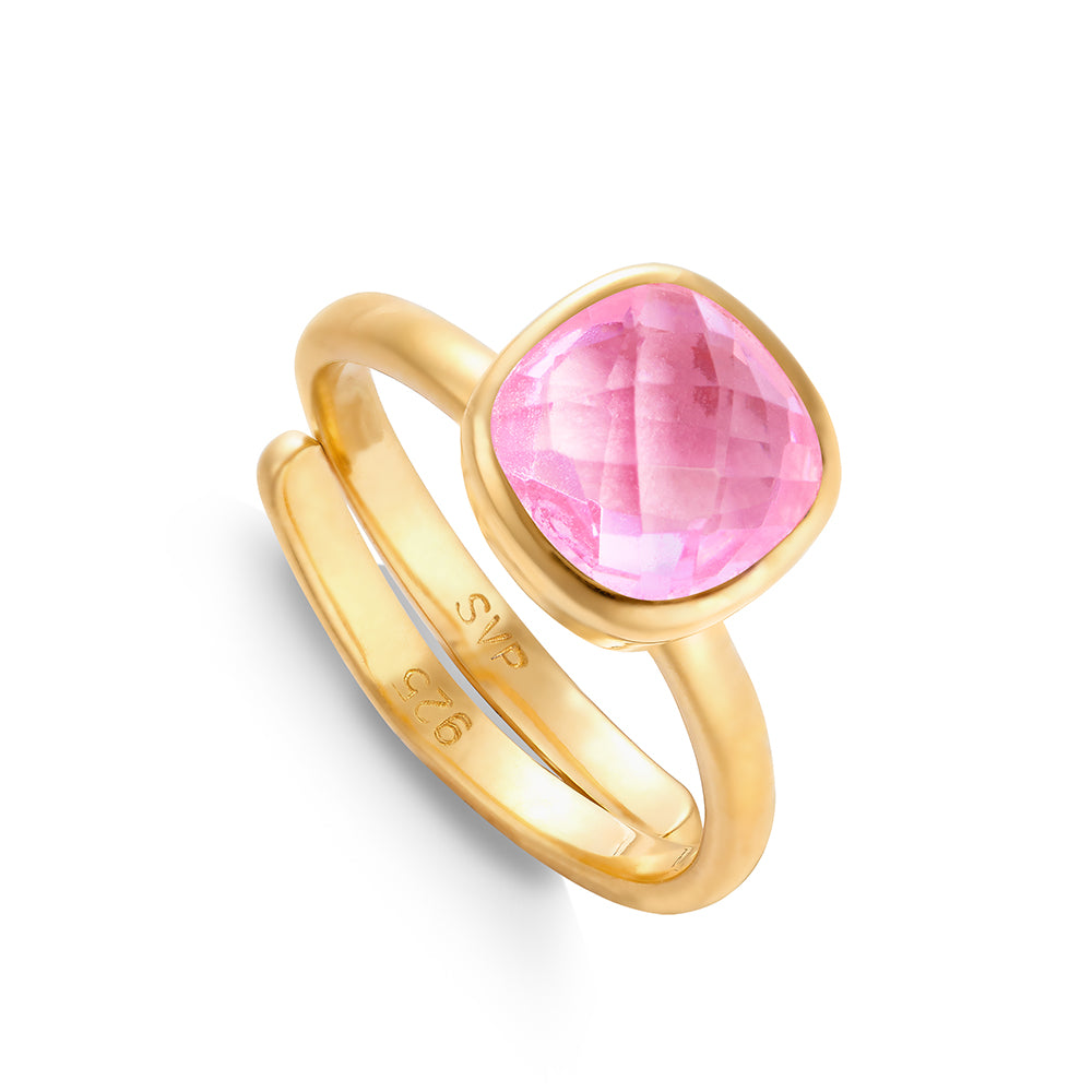 Highway Star Medium Pink Quartz Gold Adjustable Ring
