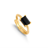 Indu Black Quartz Gold Adjustable Ring