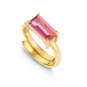 Nirvana Pink Quartz Gold Adjustable Ring