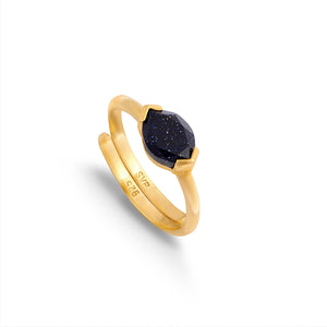 Siren Blue Sunstone Gold Adjustable Ring