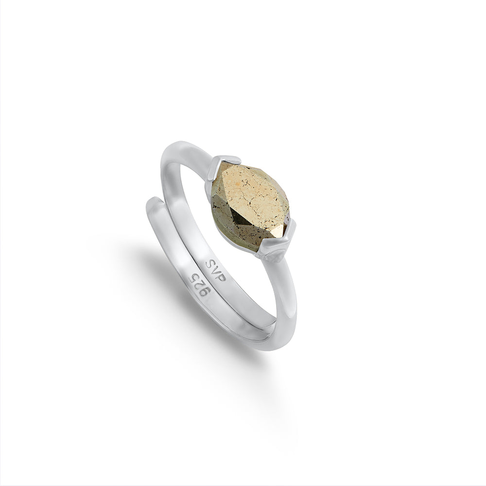 Siren Pyrite Silver Adjustable Ring