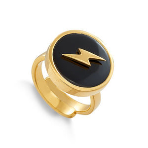 Stellar Lightning Black Quartz Gold Adjustable Ring
