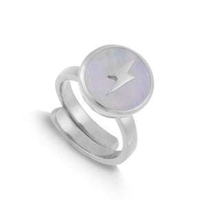 Rainbow Moonstone Silver Stellar Midi Adjustable ring showcasing an lightening motif