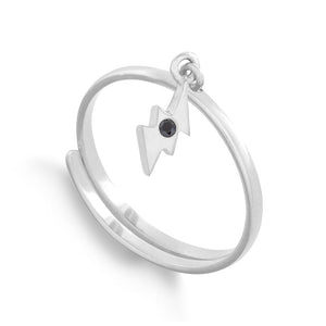 Supersonic Small Silver Lightning Charm Ring