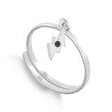 Supersonic Small Silver Lightning Charm Adjustable Ring