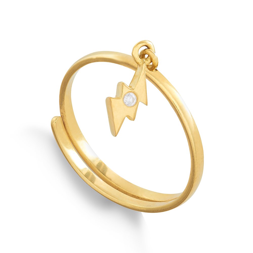 Supersonic Small Gold Lightning Charm Adjustable Ring