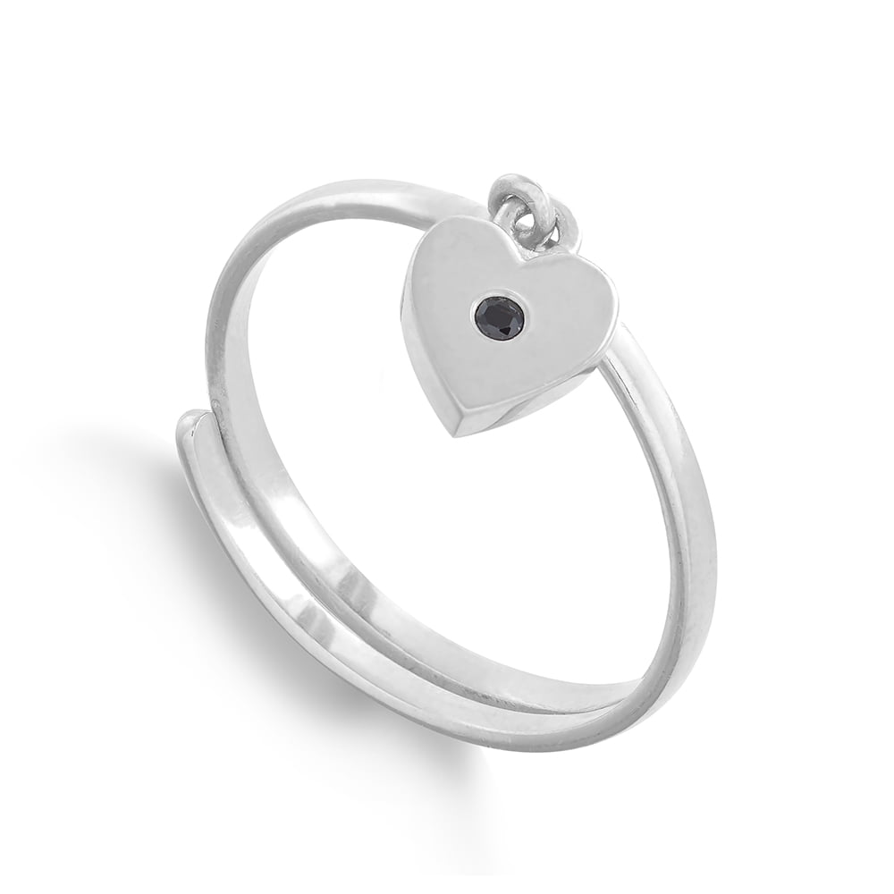 Supersonic Small Heart Silver Charm Adjustable Ring
