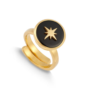 Black Quartz Gold Stellar Midi Adjustable ring showcasing an star motif