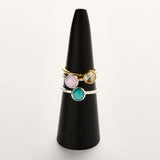 Rio White Striped Black Agate Gold Adjustable Stacking Ring