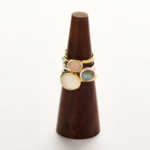 Atomic Mini Rainbow Moonstone Gold Adjustable Ring