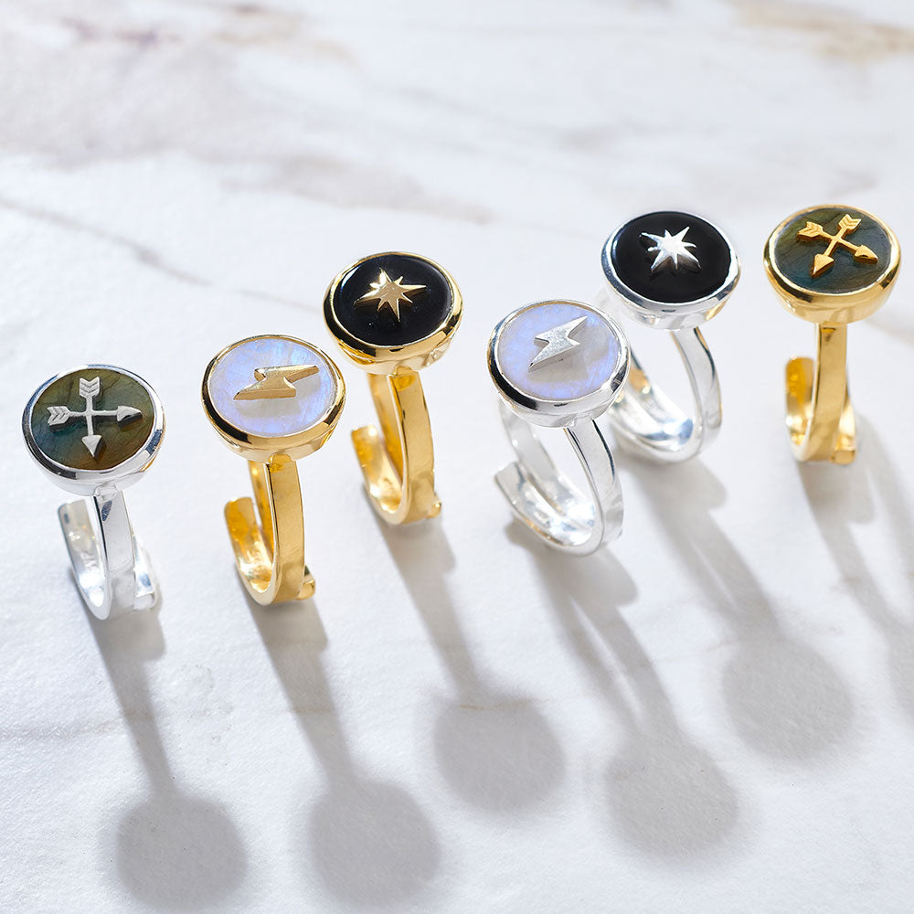 Stellar Lightning Black Quartz Silver Adjustable Ring – SARAH VERITY  Jewellery
