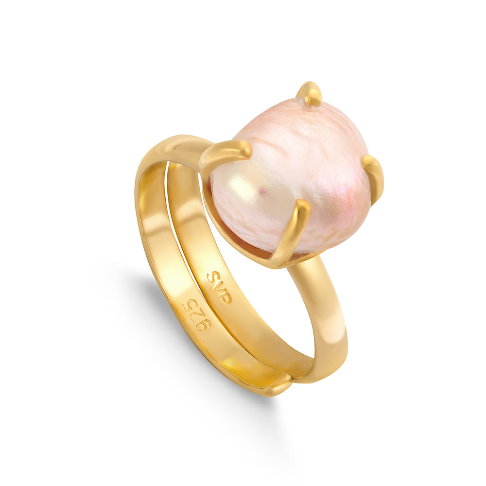 Veta Pink Baroque Pearl Gold Ring